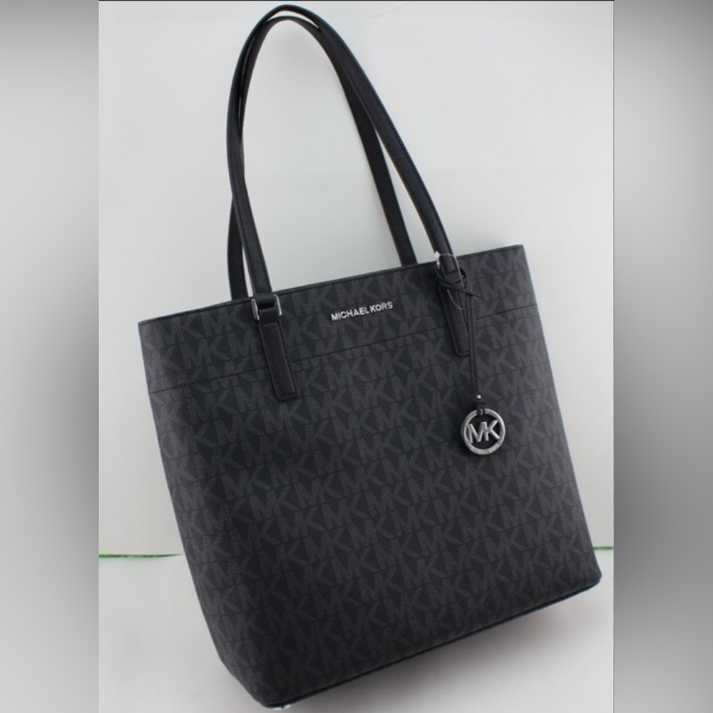Michael Kors Jet Set Large Tote – Black Logo Canvas black and grey